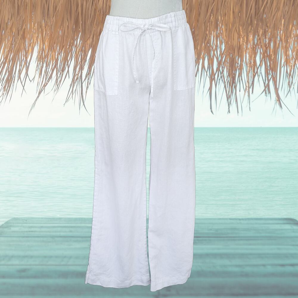 INC BEACH White 100% Linen Wide Leg Pant Women's Size 8